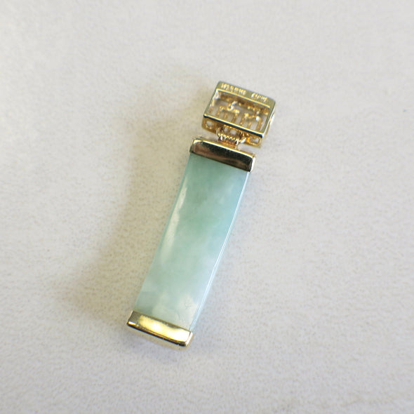 14K Yellow Gold Jade Bar Pendant | Vintage Green Jade Slide Necklace Charm