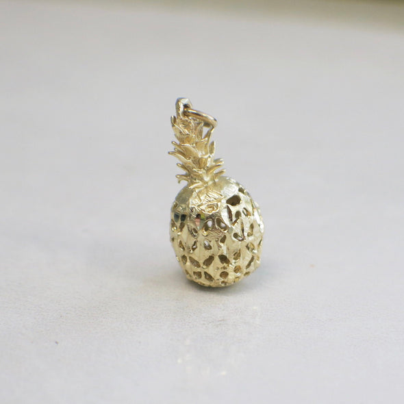 14K Yellow Gold Pineapple Charm Pendant Vintage Style