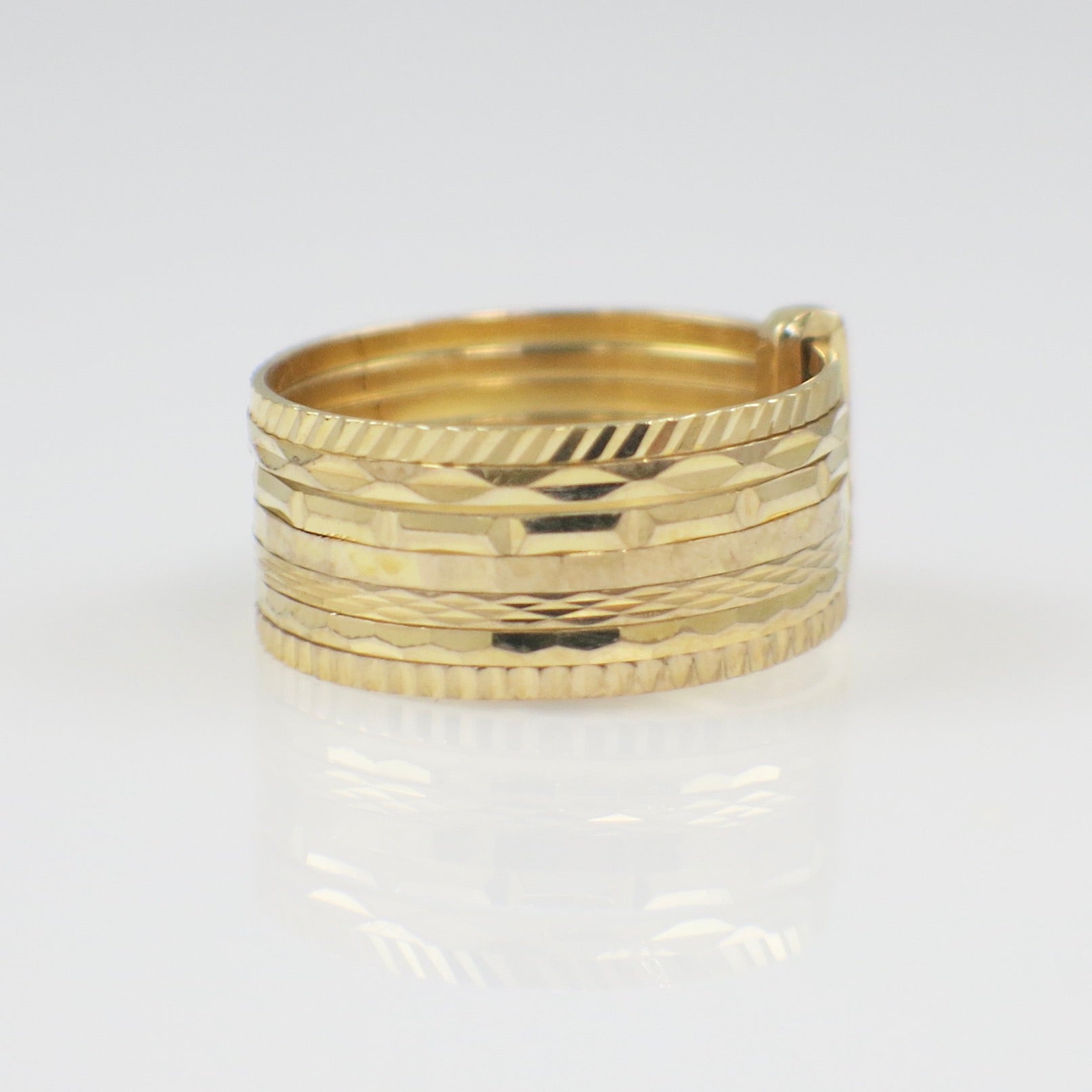 19.2K Yellow Gold Wide Ring – 10mm Multi-Band Textured High Karat Gold Band (Size 6.5)