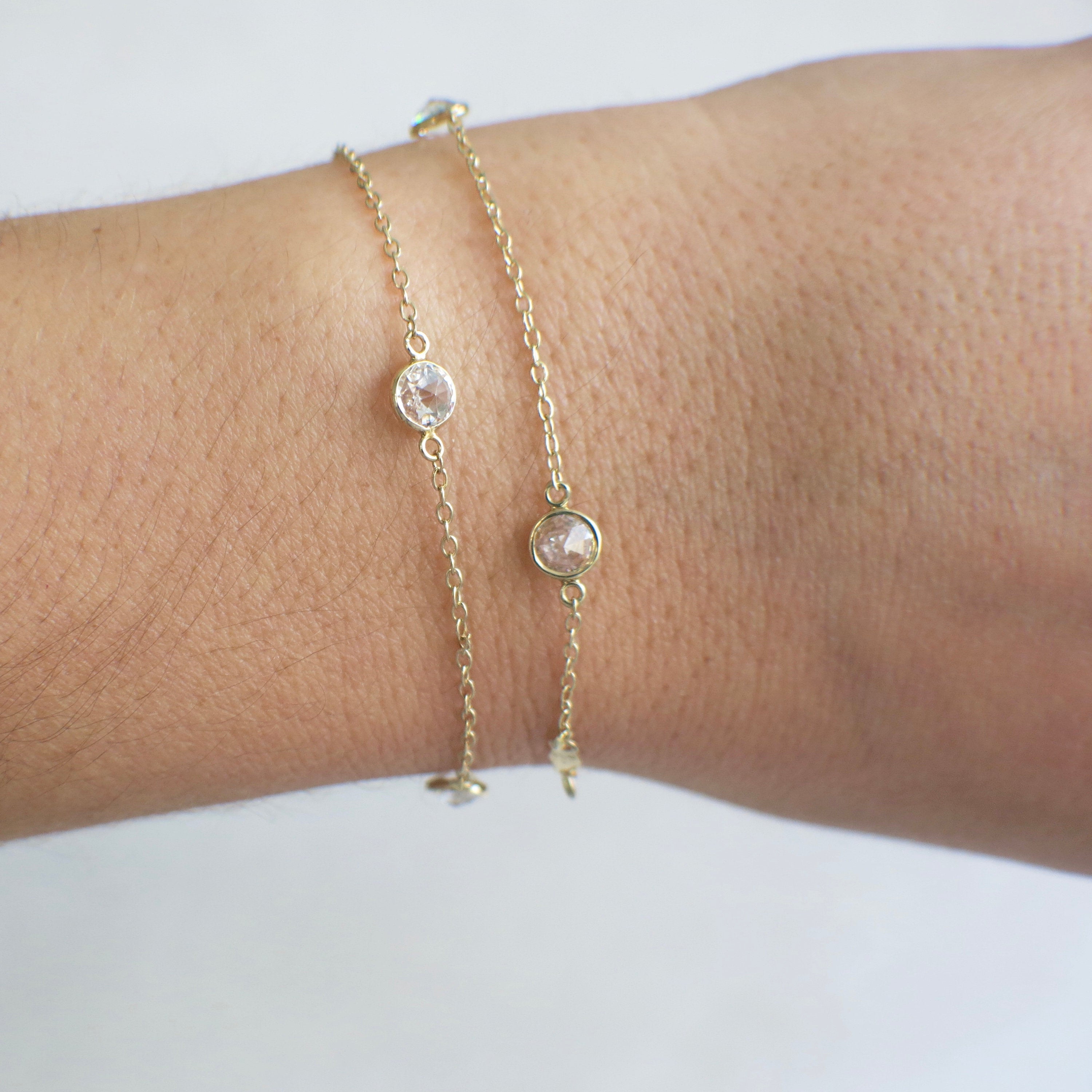 14K Yellow Gold CZ Station Bracelet | Extra Long 10 Inch Bezel Set - Black Market LLC