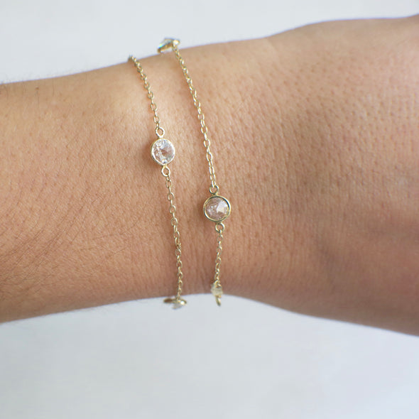 14K Gold CZ Station Bracelet – Extra Long 10 Inch Bezel Set