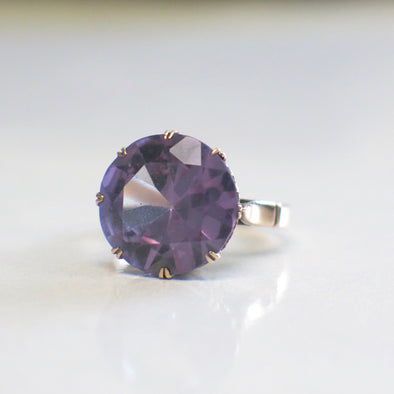 Vintage 14K Rose Gold Color Change Sapphire Ring Purple Blue Statement Jewelry