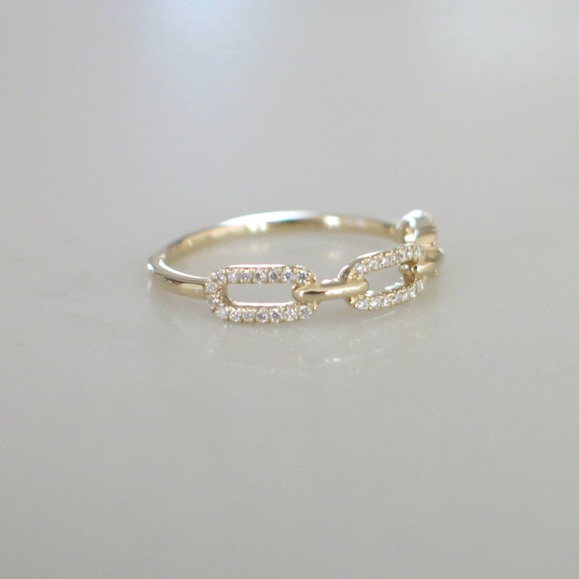14K Gold Diamond Chain Link Ring | Dainty Stackable Band .16 CTW - Black Market LLC