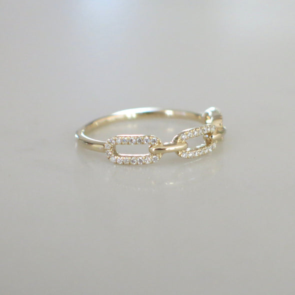 14K Gold Diamond Chain Link Ring Stackable Dainty Band .16 CTW