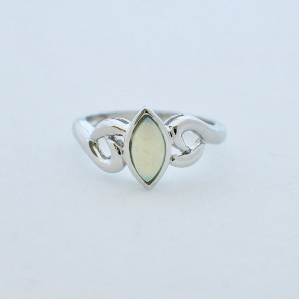Marquise Opal Ring 14K White Gold – Bezel Set Cabochon Vintage Jewelry Gift