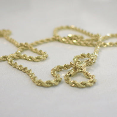 14K Yellow Gold Rope Chain Necklace | 20 Inch | 9.7g Solid Gold | 2.1mm Wide | Classic Rope Necklace for Men or Women | Unisex Jewelry