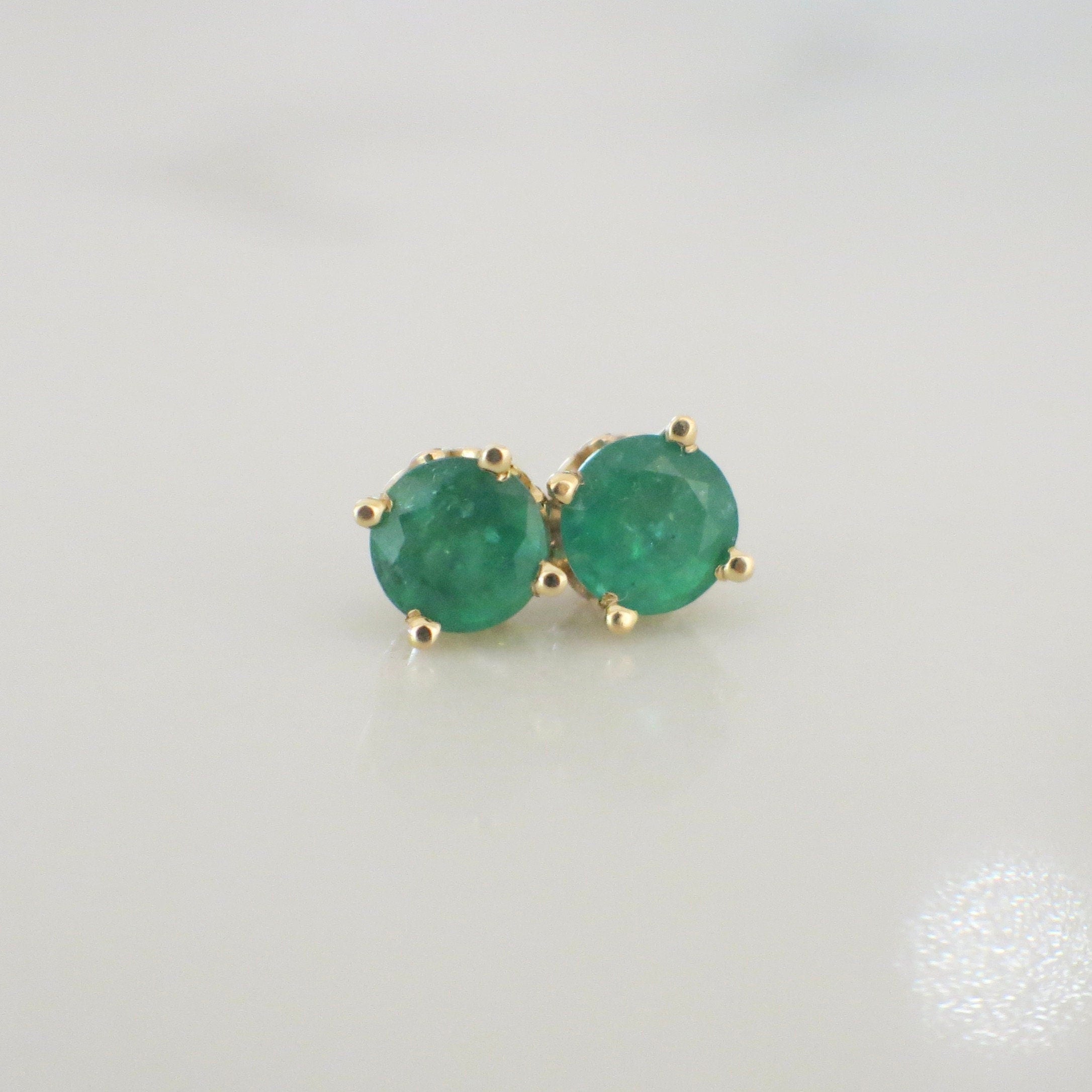 14K Yellow Gold Emerald Stud Earrings | 1.5 CTW Green Gemstone Basket Set - Black Market LLC