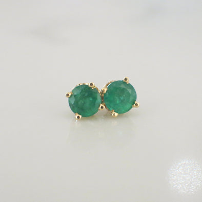 14K Yellow Gold Emerald Stud Earrings | 1.5 CTW Green Gemstone Basket Set