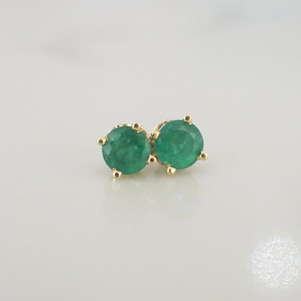 14K Yellow Gold Emerald Stud Earrings | 1.5 CTW Green Gemstone Basket Set