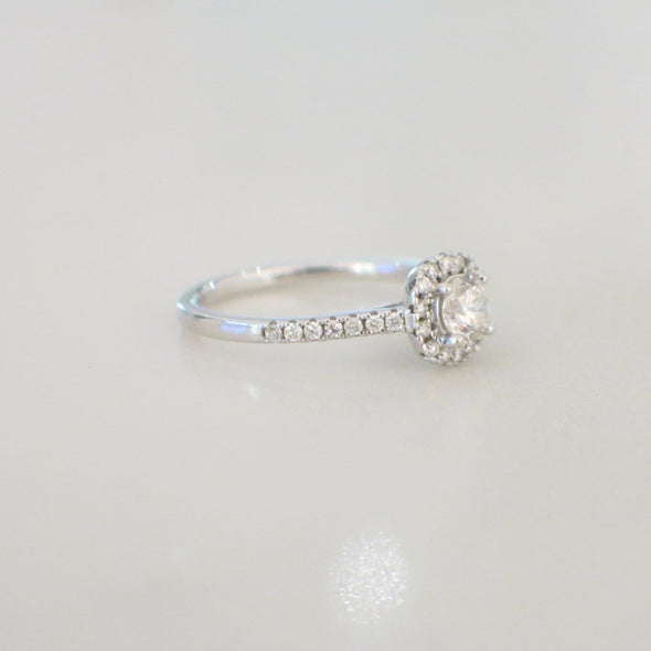 14K White Gold Diamond Halo Engagement Ring | Round Brilliant Center | Petite Halo Ring | .58 CTW | Size 5.25 | Dainty Bridal Ring
