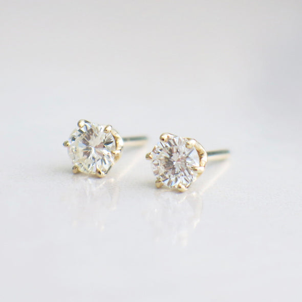 0.80ct Diamond Stud Earrings 14K Yellow Gold Six Prong Setting SI2 I-J Classic Gift Sparkling Jewelry with Matching Backs