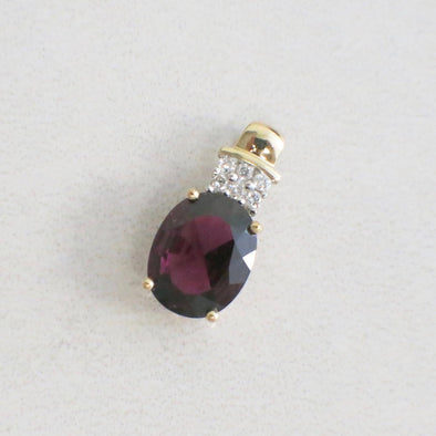 14K Yellow Gold Garnet and Diamond Pendant | Vintage Rhodolite Oval