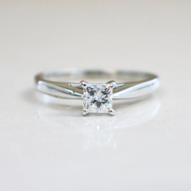14K White Gold Princess Cut Diamond Solitaire Engagement Ring