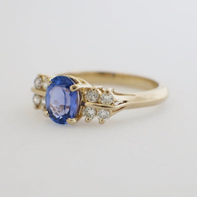 Oval Tanzanite and Diamond Ring in 14K Yellow Gold | AA Tanzanite | Size 8.5 | Vintage Gemstone Ring | December Birthstone Jewelry