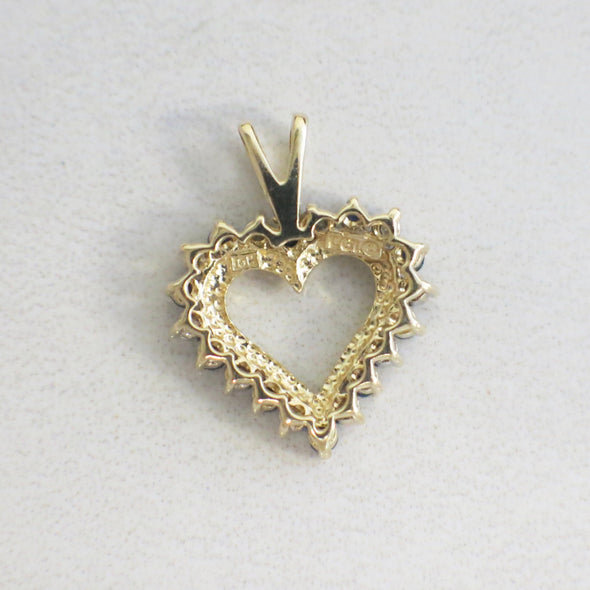 10K Yellow Gold Diamond Sapphire Open Heart Pendant Vintage Love Jewelry
