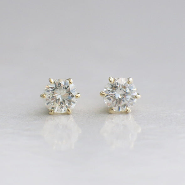 0.80ct Diamond Stud Earrings 14K Yellow Gold Six Prong Setting SI2 I-J Classic Gift Sparkling Jewelry with Matching Backs