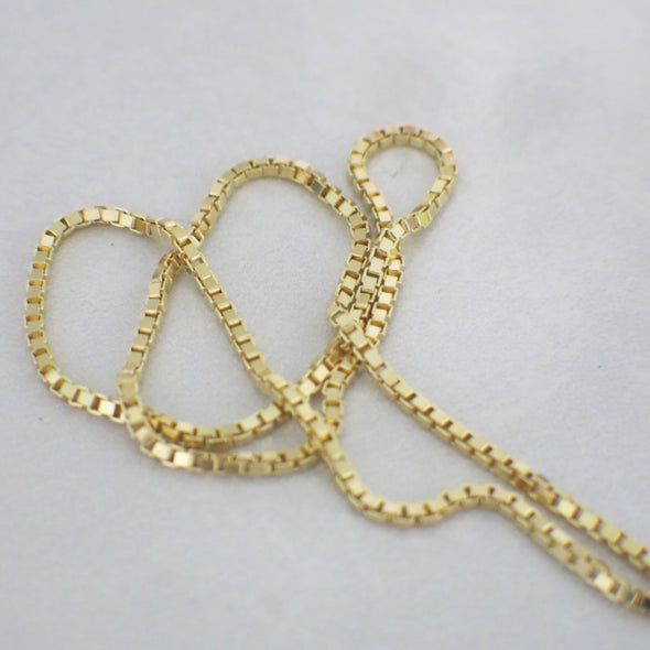 14K Yellow Gold Box Chain Necklace | 15.5 Inch Choker Layering Chain | Vintage 10.7g Solid Gold | 1.9mm Wide | Petite Pendant Ready