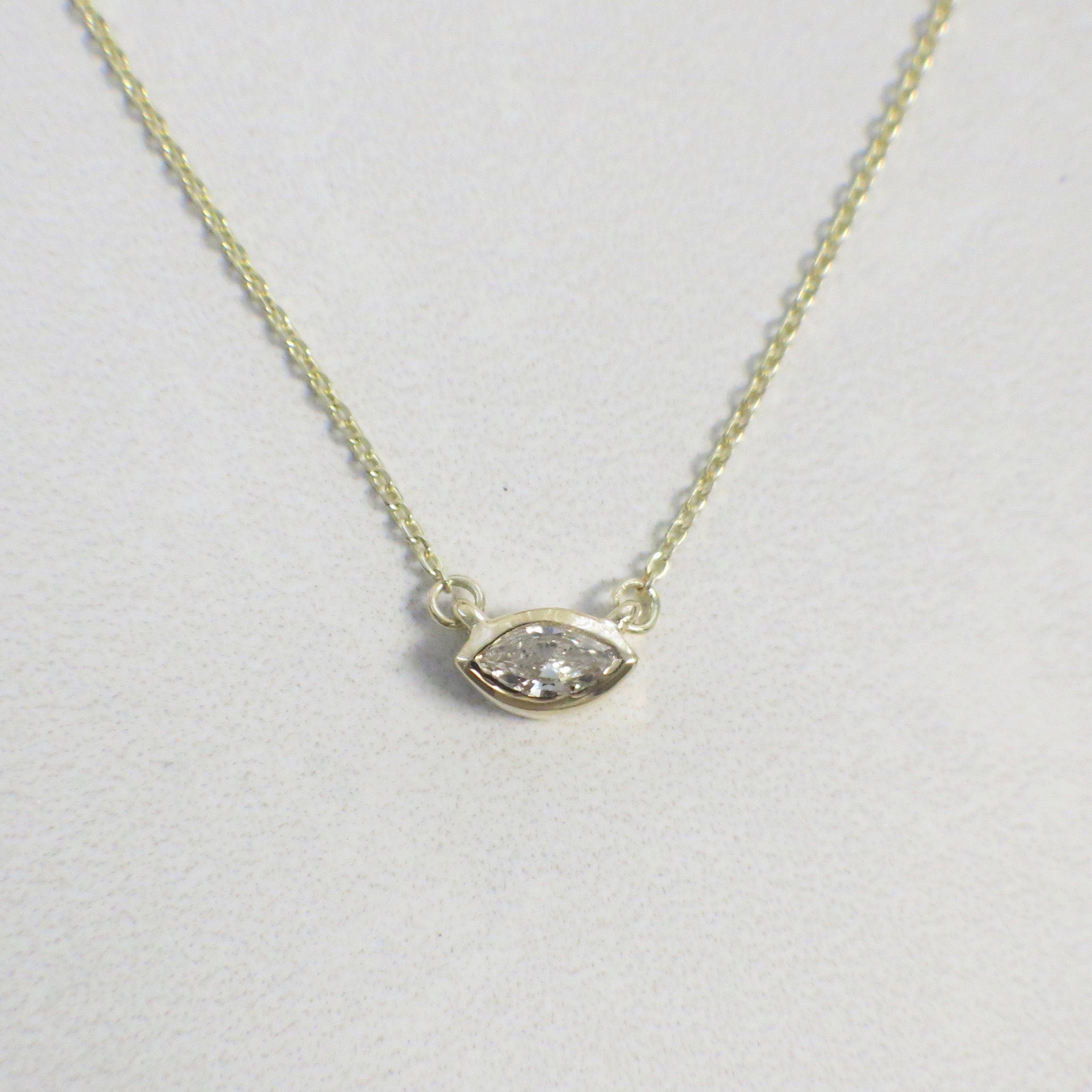 Marquise Diamond Bezel Necklace | 14K Gold East-West Solitaire Pendant - Black Market LLC