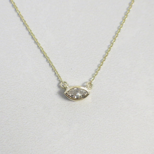 Marquise Diamond Bezel Necklace | 14K Gold East-West Solitaire Pendant
