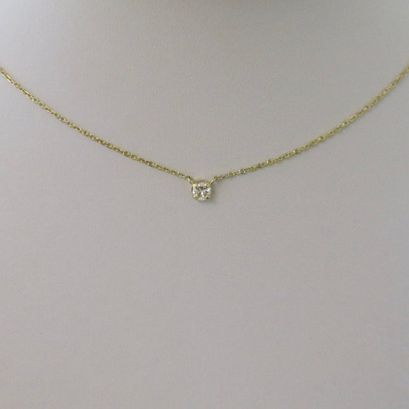 14K Gold Diamond Solitaire Necklace Round Brilliant Pendant 16 or 18 Inch