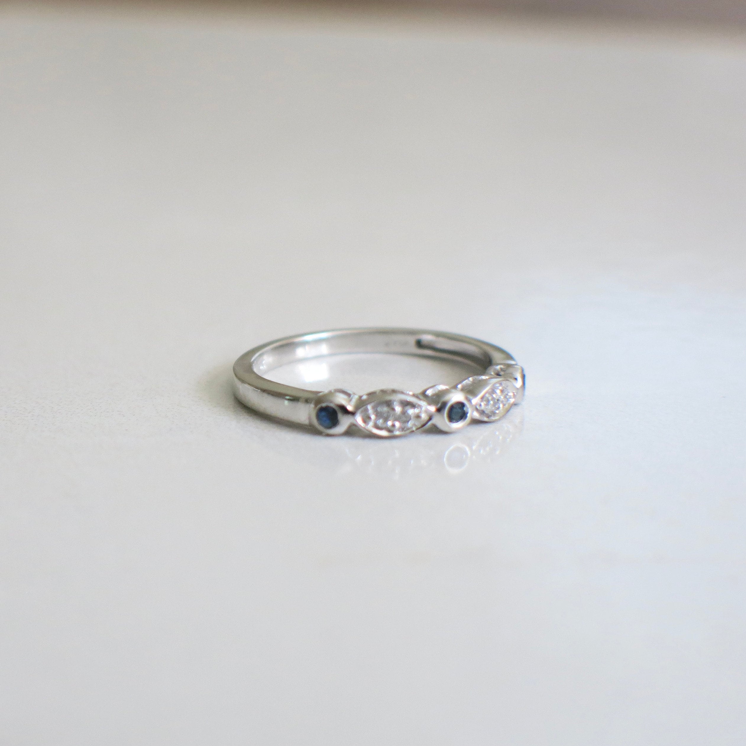 10K White Gold Diamond and Sapphire Band | Vintage Bezel Stackable Ring Size 6.75 - Black Market LLC