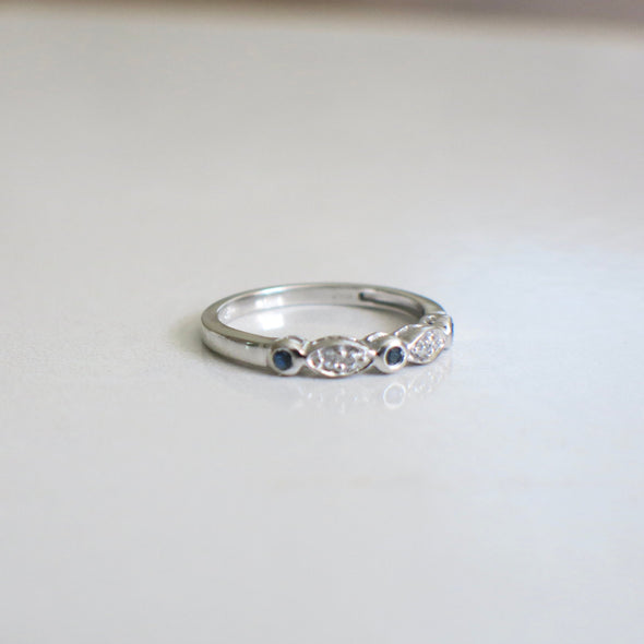 10K White Gold Diamond and Sapphire Band Vintage Bezel Stackable Ring