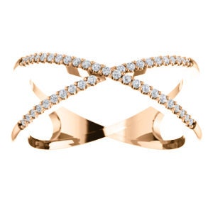 14K Gold Criss Cross Diamond Ring | White, Yellow, or Rose Gold X Ring