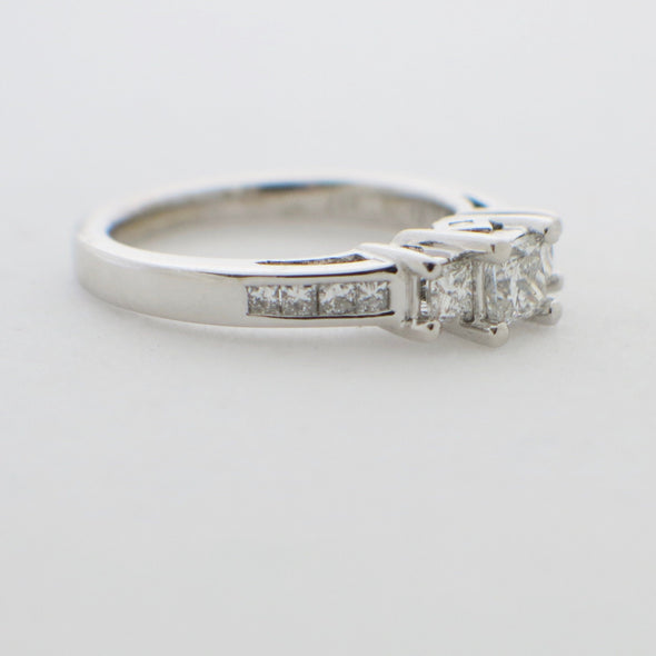 14K White Gold Princess Cut Three Stone Diamond Engagement Ring | .78 CTW | Hidden Profile Diamonds | Size 6.5