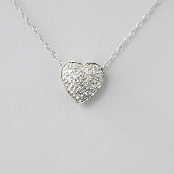 14K White Gold Diamond Heart Pendant Necklace with Pave Diamonds