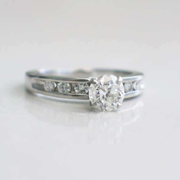 Vintage Platinum Engagement Ring | 1.06 CTW Diamond Solitaire with Channel Accents Size 6