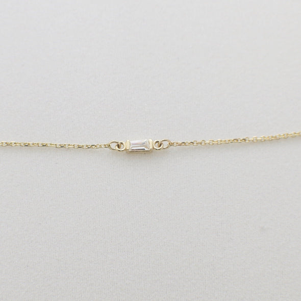 14K Gold Diamond Baguette Bar Bracelet | Dainty Stackable Layering Gift