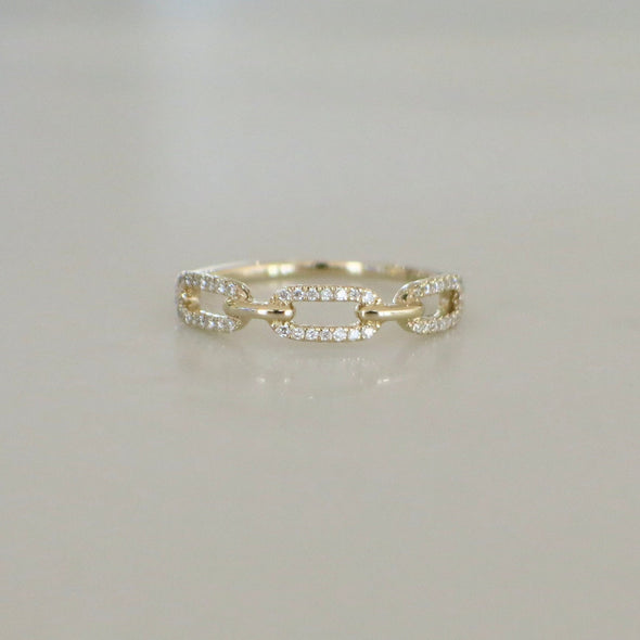 14K Gold Diamond Chain Link Ring Stackable Dainty Band .16 CTW
