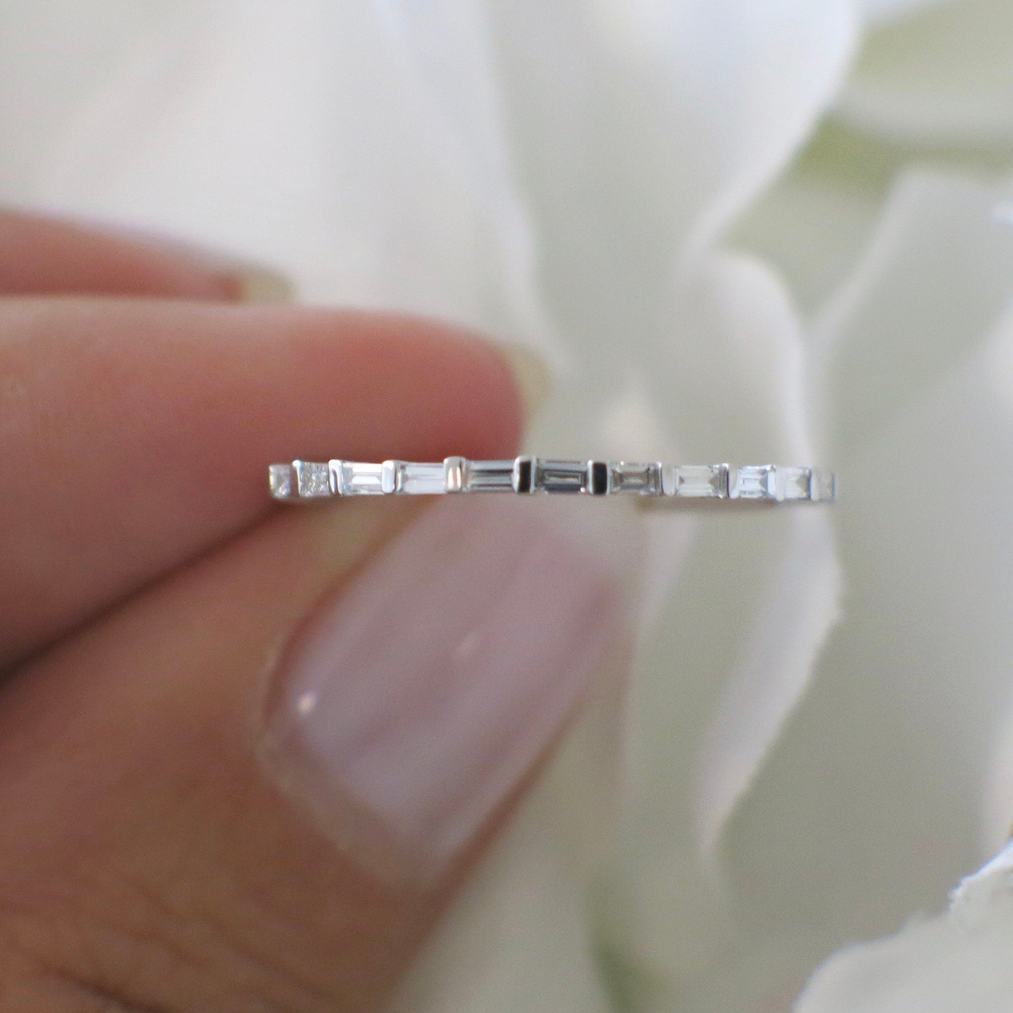 14K Gold Baguette Diamond Wedding Band | East-West Stackable Anniversary Ring - Black Market LLC