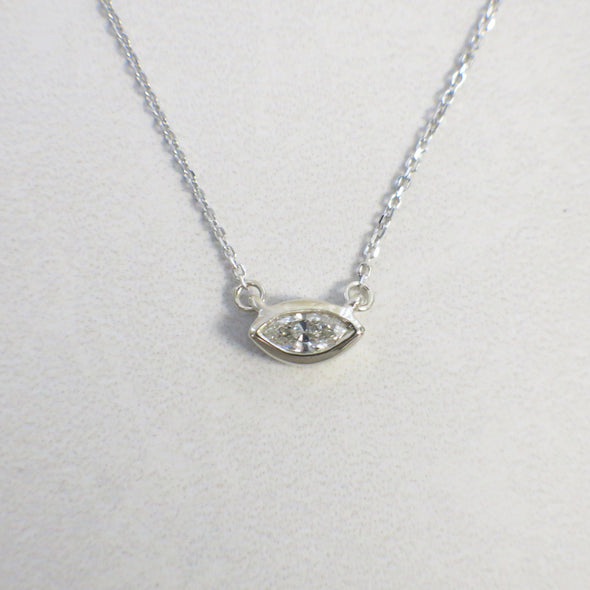 Marquise Diamond Bezel Necklace | 14K Gold East-West Solitaire Pendant