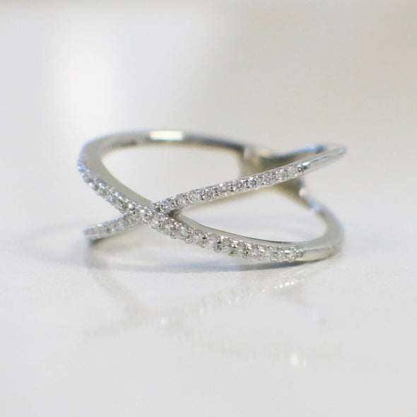 14K Gold Criss Cross Diamond Ring | White, Yellow, or Rose Gold X Ring