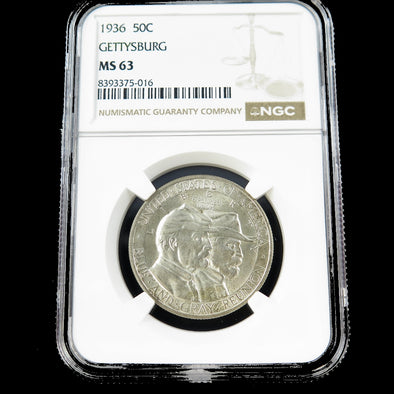 1936 Gettysburg Commemorative Half Dollar – NGC MS63 – Certified U.S. Silver Coin