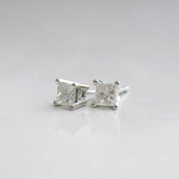 0.44ct Princess Cut Diamond Stud Earrings | 14K White Gold Square Diamond Studs