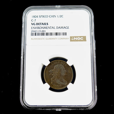 1804 Draped Bust Half Cent – Spiked Chin C-7 – NGC VG Details