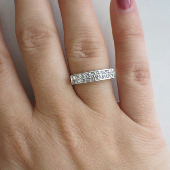 Vintage 14K White Gold Diamond Bar Ring Stackable Band