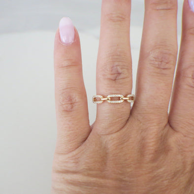 14K Gold Diamond Chain Link Ring Stackable Dainty Band .16 CTW