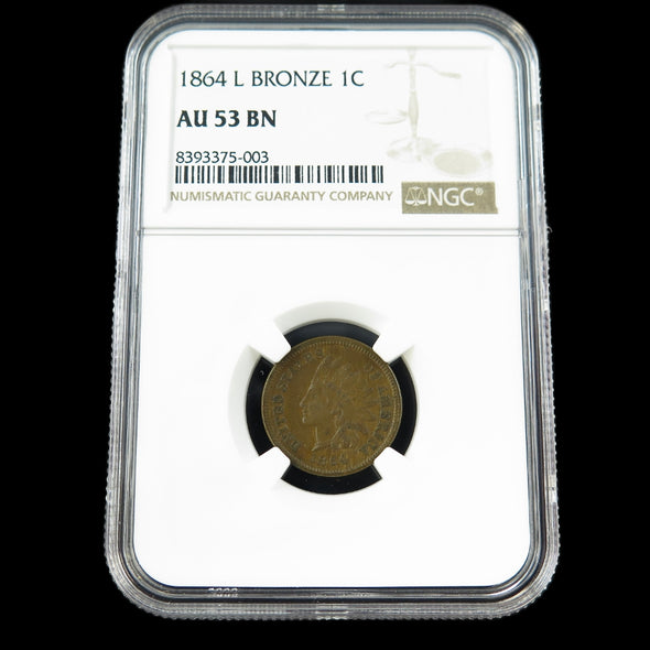1864 Indian Head Cent – L on Ribbon – NGC AU53 BN – Bronze U.S. One Cent Coin