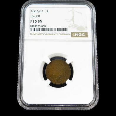 1867/67 Indian Head Cent – FS-301 Doubled Die – NGC F15 – Early U.S. Copper Coin
