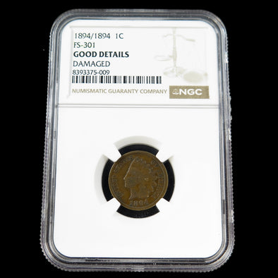 1894/1894 Indian Head Cent – FS-301 Repunched Date – NGC Good Details – Early U.S. Copper Coin