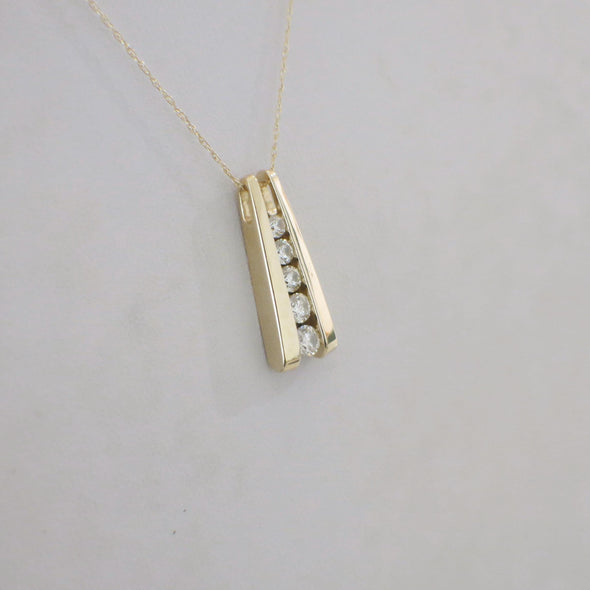 14K Yellow Gold Diamond Journey Pendant Necklace • Five Stone Vertical Necklace • .40ct Diamond Bar Necklace • Gold Pendant Necklace Gift