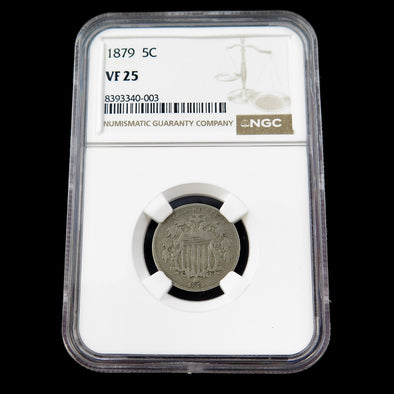 1879 Shield Nickel – NGC VF25 – Key Date Five Cent Coin
