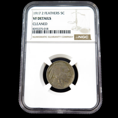1917 Buffalo Nickel – Two Feathers Variety – NGC VF Details – Early U.S. Five Cent Coin