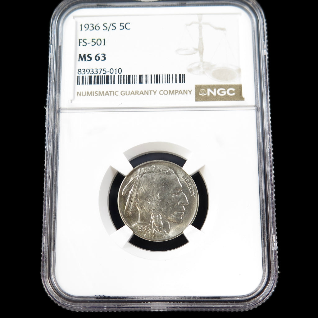 1936-S/S Buffalo Nickel – FS-501 Repunched Mintmark – NGC MS63 – Early U.S. Five Cent Coin - Black Market LLC