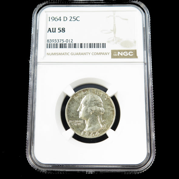 1964-D Washington Quarter – D/D Repunched Mintmark – NGC AU58 – Certified U.S. Silver Coin