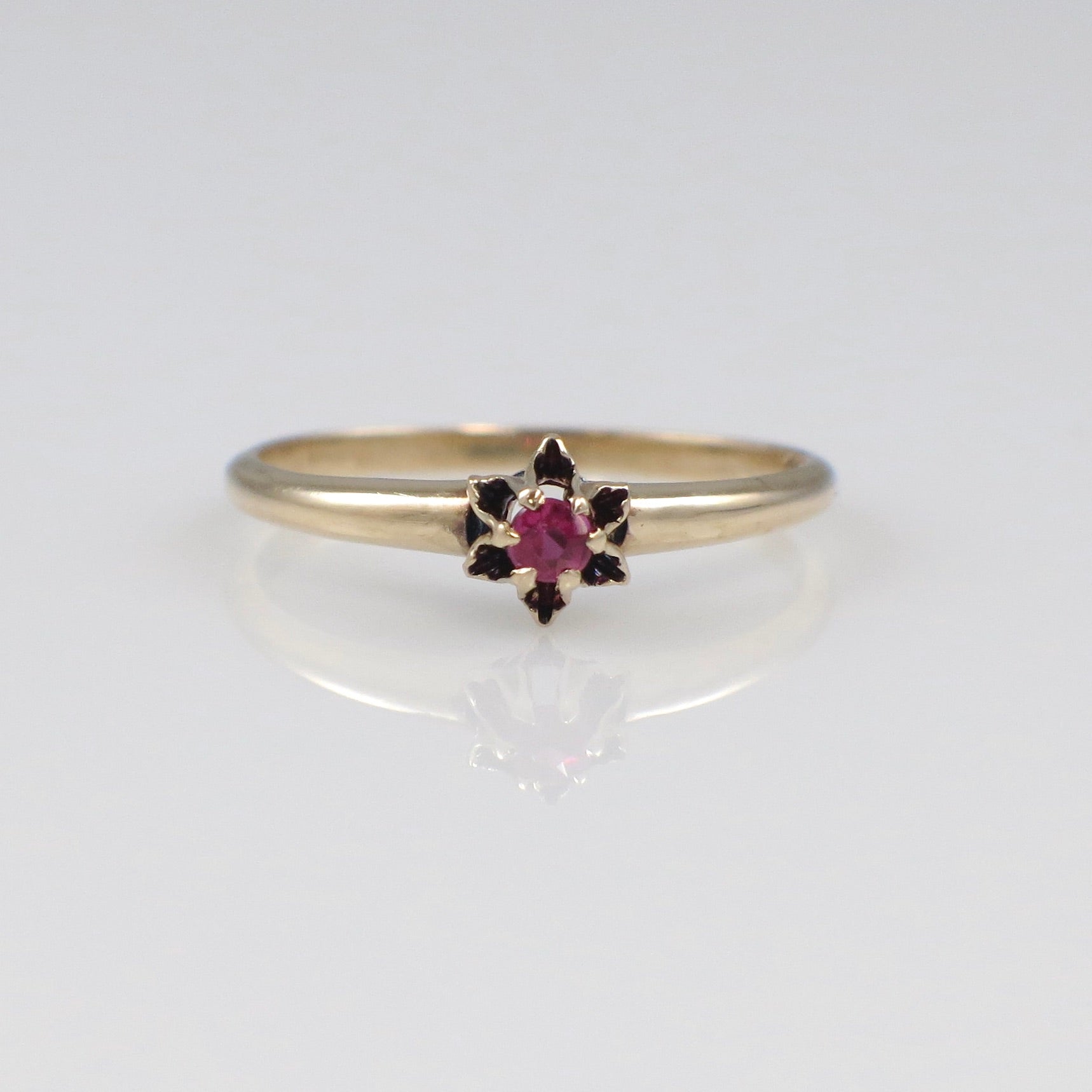 14K Rose Gold Ruby Floral Solitaire Ring