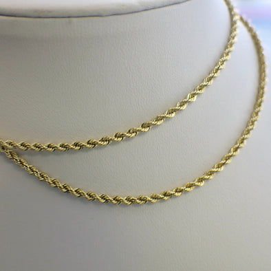14K Yellow Gold Rope Chain Necklace – 24” Long, 2.4mm Wide, 12.7g, Classic Layering Chain